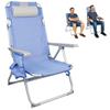 Imagen de Silla playa aluminio multiposicion azul con reposacabezas 38 cm, almohadilla, bolso lateral, asas para transportar y reposabrazos gris, 88x61x105cm (480gr)