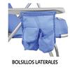 Imagen de Silla playa aluminio multiposicion azul con reposacabezas 38 cm, almohadilla, bolso lateral, asas para transportar y reposabrazos gris, 88x61x105cm (480gr)