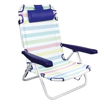 Imagen de Silla playa aluminio multiposicion rayas con reposacabezas 25 cm, con almohadilla, 80x65x45cm, 25 cm altura asiento