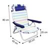 Imagen de Silla playa aluminio multiposicion rayas con reposacabezas 25 cm, con almohadilla, 80x65x45cm, 25 cm altura asiento