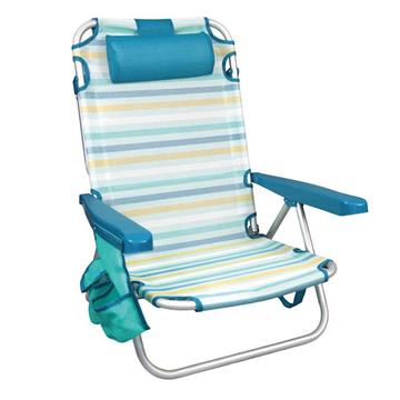 Imagen de Silla playa aluminio multiposicion rayas con reposacabezas 25 cm, almohadilla y bolso lateral, 80x65x45cm, 25 cm altura asiento.