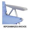 Imagen de Silla playa aluminio multiposicion azul con reposacabezas 25 cm., almohadilla, bolso lateral y reposabrazos gris,  80x65x45cm, 25 cm altura asiento