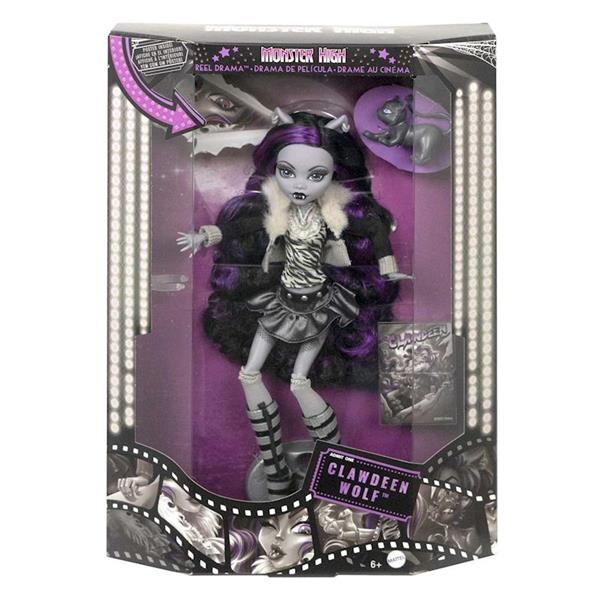 Imagen de Muñeca Monster High Reel Drama Clawdeen en blanco y negro.
