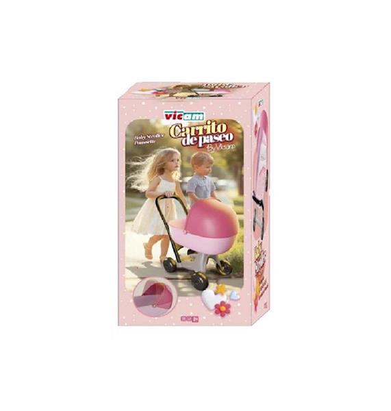 Imagen de Carro de Paseo con capota movil para muñeca o peluches. 56x24x30 cm