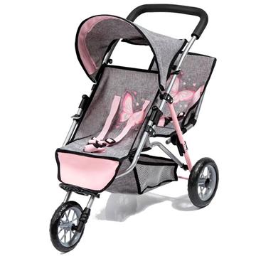 Imagen de Silla Gemelar Muñeca Jogger 3 Ruedas Gris/Rosa