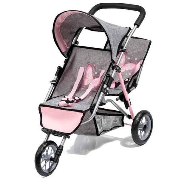 Imagen de Silla Gemelar Muñeca Jogger 3 Ruedas Gris/Rosa
