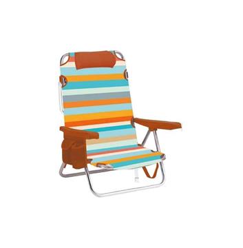 Imagen de Silla playa aluminio multiposicion marrón con almohadilla, bolso lateral, asas, 22 cm altura asiento, reposacabezas 25 cm