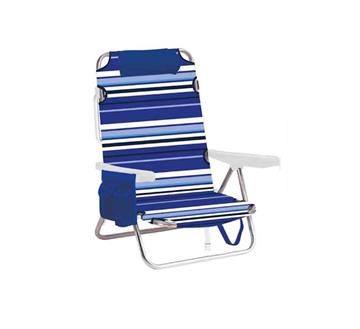 Imagen de Silla playa aluminio multiposicion azul rayada con almohadilla, bolso lateral, asas, 22 cm altura asiento, reposacabezas 25 cm