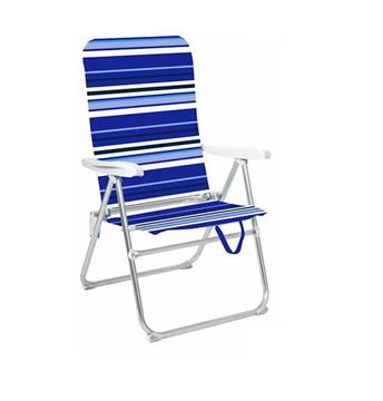 Imagen de Silla playa aluminio multiposicion azul rayada con asas para transportar, 92x62x72 cm, 37 cm altura asiento