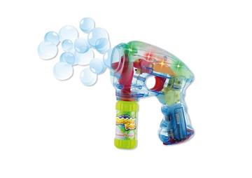 Imagen de Pistola lanzador pompas con luces, botella 60 ml.