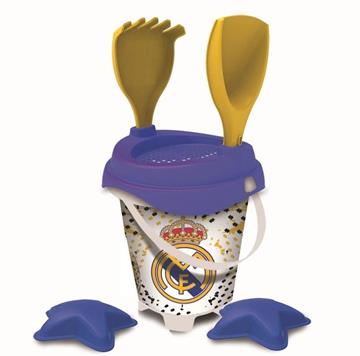 Imagen de Cubo Playa Castillo Madrid 18 cm Con Cedazo Pala Rastrillo y Moldes (Unice - 311034)