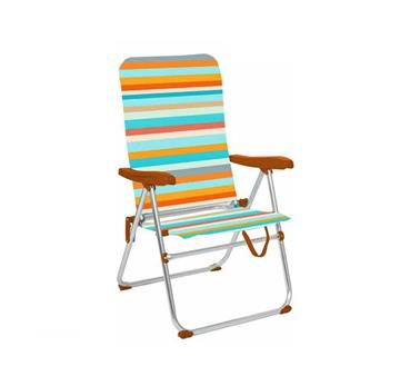 Imagen de Silla playa aluminio multiposicion marrón rayada con asas para transportar, 92x62x72 cm, 37 cm altura asiento