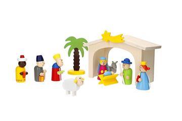 Imagen de Belen de madera con figuras y accesorios. 18 cm.