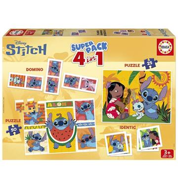 Imagen de Puzzle Superpack 4 en1 Stitch (Puzzle 25 otro 50 un juego de memoria y un dominó de 28 piezas).