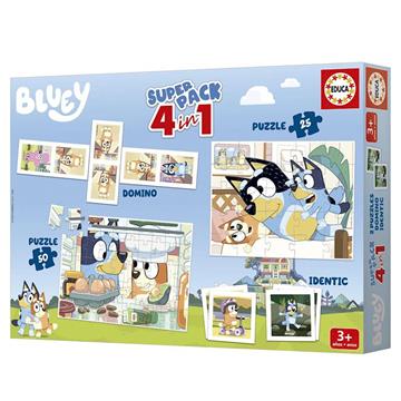 Imagen de Puzzle Superpack 4 en 1 Bluey .(Puzzle 25 otro 50 un juego de memoria y un dominó de 28 piezas).