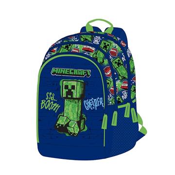 Imagen de Mochila Primaria Minecraft Boom Creeper doble compartimento y adaptable a carro 44 x 32 x 20 cm.