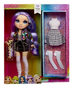 Imagen de Muñeca Rainbow High Style Icons Violet Willow con trajes y accesorios 28 cm
