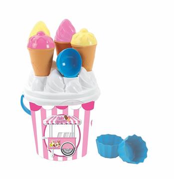 Imagen de Cubo Playa 18,5 x15,5 Cm Ice Cream Con Cucuruchos Helados Magdalenas y Palita (AVC - 20131)