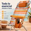 Imagen de Silla playa aluminio multiposicion marrón con almohadilla, bolso lateral, asas, 22 cm altura asiento, reposacabezas 25 cm