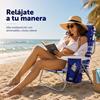Imagen de Silla playa aluminio multiposicion azul rayada con almohadilla, bolso lateral, asas, 22 cm altura asiento, reposacabezas 25 cm