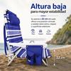Imagen de Silla playa aluminio multiposicion azul rayada con almohadilla, bolso lateral, asas, 22 cm altura asiento, reposacabezas 25 cm