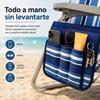 Imagen de Silla playa aluminio multiposicion azul rayada con almohadilla, bolso lateral, asas, 22 cm altura asiento, reposacabezas 25 cm