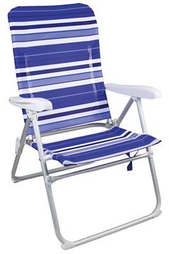 Imagen de Silla playa aluminio multiposicion azul rayada con asas para transportar, 92x62x72 cm, 37 cm altura asiento