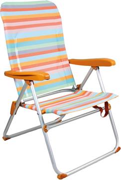 Imagen de Silla playa aluminio multiposicion marrón rayada con asas para transportar, 92x62x72 cm, 37 cm altura asiento