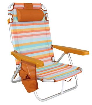 Imagen de Silla playa aluminio multiposicion marrón con almohadilla, bolso lateral, asas, 22 cm altura asiento, reposacabezas 25 cm