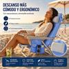 Imagen de Silla playa aluminio multiposicion azul con reposacabezas 25 cm., almohadilla, bolso lateral y reposabrazos gris,  80x65x45cm, 25 cm altura asiento