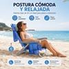 Imagen de Silla playa aluminio multiposicion azul con reposacabezas 25 cm., almohadilla, bolso lateral y reposabrazos gris,  80x65x45cm, 25 cm altura asiento