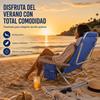 Imagen de Silla playa aluminio multiposicion azul con reposacabezas 25 cm., almohadilla, bolso lateral y reposabrazos gris,  80x65x45cm, 25 cm altura asiento