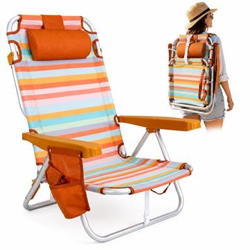 Imagen de Silla playa aluminio multiposicion marrón con almohadilla, bolso lateral, asas, 22 cm altura asiento, reposacabezas 25 cm