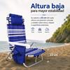 Imagen de Silla playa aluminio multiposicion azul rayada con almohadilla, bolso lateral, asas, 22 cm altura asiento, reposacabezas 25 cm