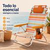 Imagen de Silla playa aluminio multiposicion marrón con almohadilla, bolso lateral, asas, 22 cm altura asiento, reposacabezas 25 cm