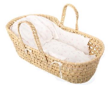 Imagen de Canastilla Mimbre Con Dos Asas, Protector, Colchon Y Cojin  26X40X19 Cm /