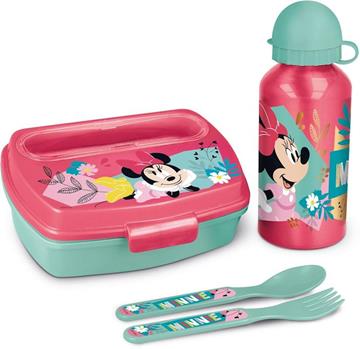 Imagen de Set De Botella Y Sandwichera + Cubiertos Minnie Mouse "Naive" 21X18X7Cm