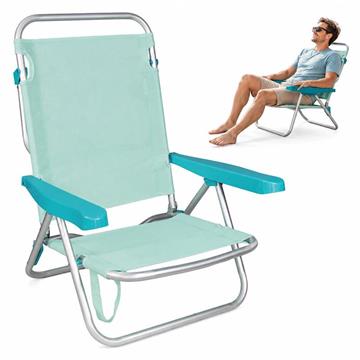 Imagen de Silla playa aluminio multiposicion aguamarina con asas para transportar, 81,5x63x60 cm, 22 cm altura asiento, reposacabezas 25 cm