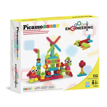 Imagen de Juego Bloques de Construccion Entrelazados Picasso Tiles con 112 Piezas formadas por bloques de distintas formas. Piezas flexibles y suaves.