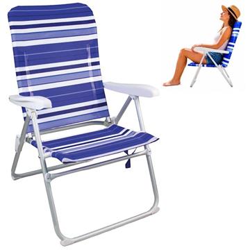 Imagen de Silla playa aluminio multiposicion azul rayada con asas para transportar, 92x62x72 cm, 37 cm altura asiento