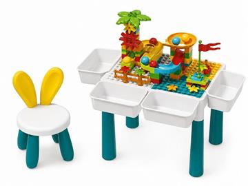 Imagen de Mesa Bloques Construcción con silla y accesorios, mesa 34x24x30cm, silla 38x24x24, altura asiento 19 cm