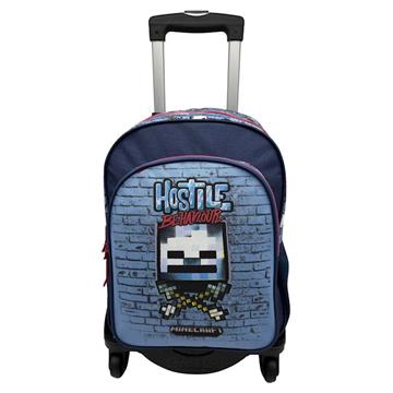 Imagen de Minecraft Hostile Behaviour Mochila Primaria Doble Compartimento Adaptable + Carro Negro T963 Toybags Con Proteccion Lateral Y Stoper Frontal Anti Caida
