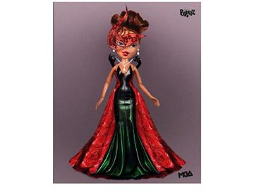 Imagen de Muñeca Coleccion Bratz Yasmin. Con Vestido de gala que brilla con el movimiento. Incluye mascara roja de encaje. 30X30X8 CM