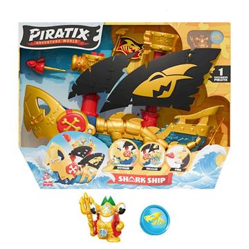 Imagen de Barco Piratix Shark Ship.Incluye Piratix y moneda exclusiva,bandera y proyectil. 42.5x34x16 cm